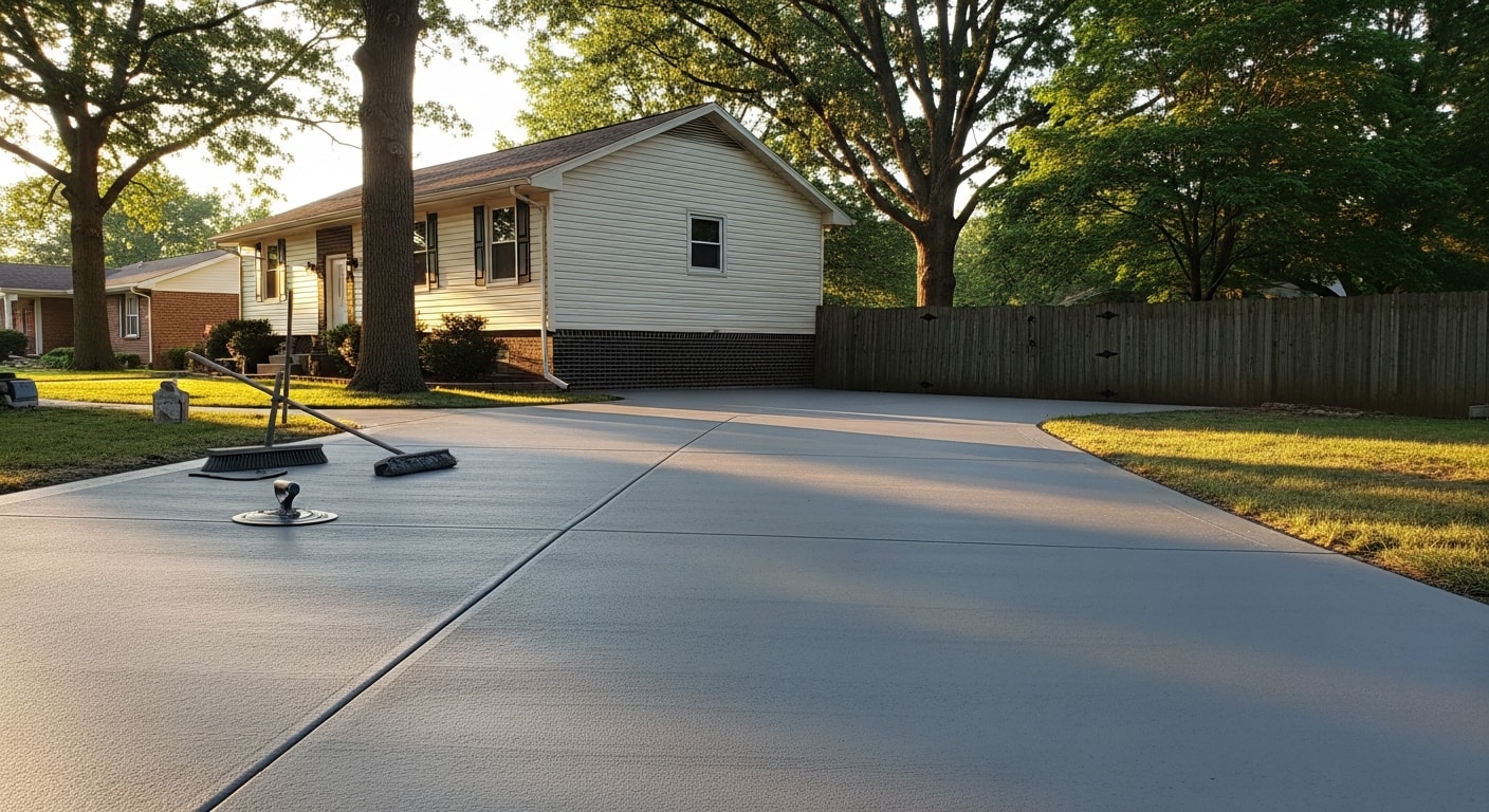 Finished concrete driveway with clean edges and smooth surface