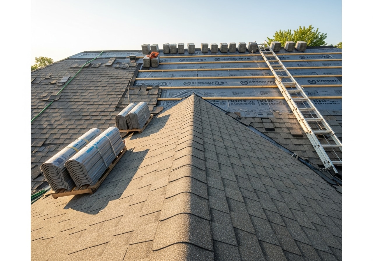 Repaired roof with new shingles on home in Burlington, Iowa