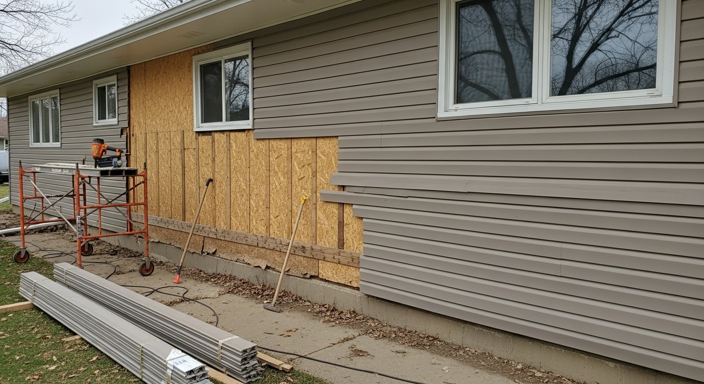 A Fairfield, Iowa single-family home with newly installed exterior siding, showing clean panel lines and a fully covered facade. The surrounding yard and street reflect a typical central Fairfield residential setting.